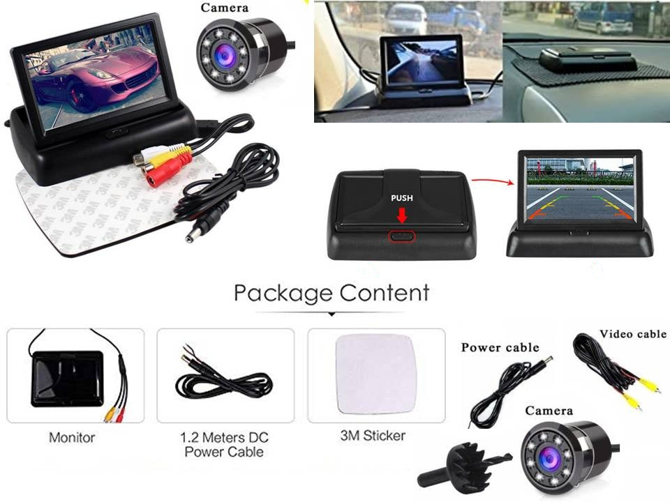 AutoBizarre Combo of 4.3 inch Folding Dashboard Screen with 8 LED Reve