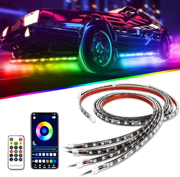 AutoBizarre Car Underglow RGB Multicolor Music Controlled Dream Color Chasing Neon Accent Revolving Colors Underbody LED Strip Lights Kit with App and Remote Control For All Cars, Vans, Suvs, Trucks