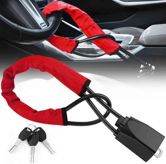 Autobizarre Anti-Theft Heavy Duty Car Security Adjustable Car Steering Wheel Lock with Seat Belt Lock Universal for All Cars