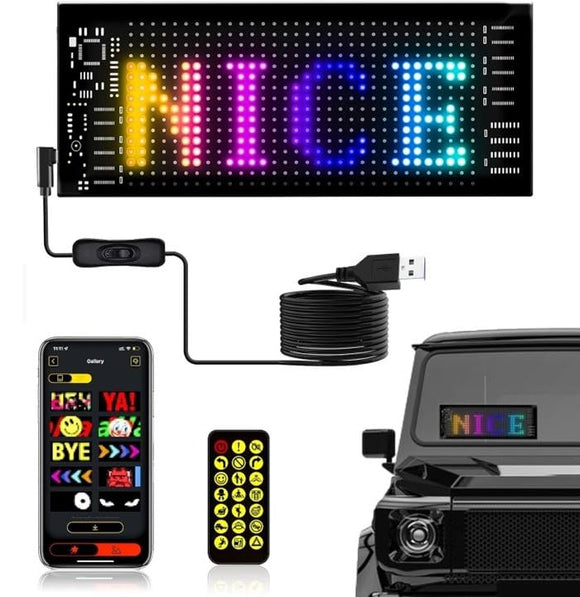 AutoBizarre 7 x 3 Inches Flexible IP65 Waterproof DIY Customizable LED Matrix Panel Display Screen Sign Board with Mobile Application and Remote Control for Cars, Home, Office, Shops etc