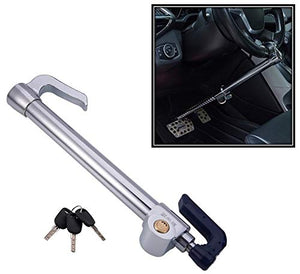 Autobizarre Anti-Theft Heavy Duty Double Protection Car Steering Wheel Lock with Clutch Pedal, Brake Pedal Lock for All Cars (Silver)