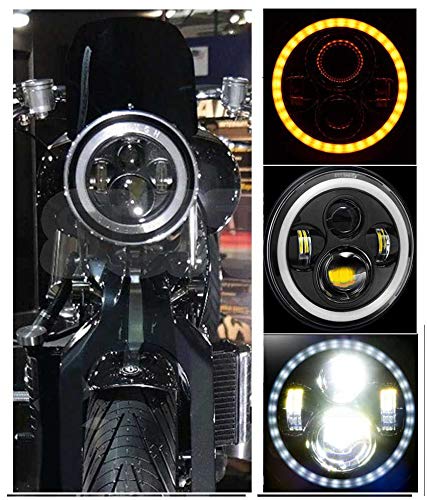 AutoBizarre Headlight DRL with Full Ring Angel Eye Projector Light for All Royal Enfield Bikes (7 inch), LED