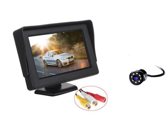 AutoBizarre Combo of 4.3 inch Standing Dashboard Screen with 8 LED Reverse Parking Camera - Universal/Works with All Cars